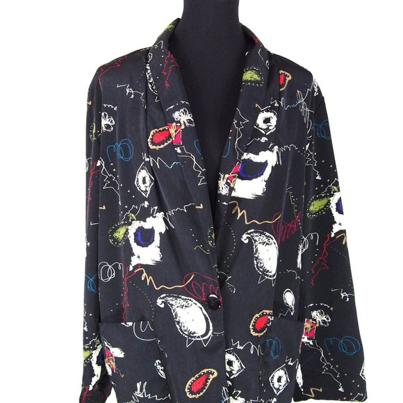 80's Patterned Cocoon Jacket Black - Picture 4 of 5